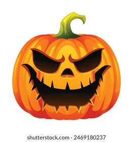 Halloween pumpkin with spooky face. Jack o lantern. Vector cartoon character illustration