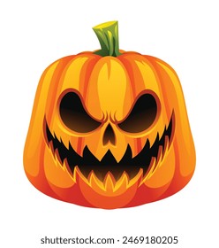 Calabaza de Halloween con cara de miedo. Ilustración de personaje de dibujos animados de Vector