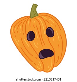Halloween pumpkin, spooky jack o lantern isolated on white background.