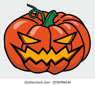 Halloween Pumpkin, spooky october scary Jack O' Lanter face orange angry cartoon pumpkin vector graphic design 