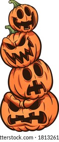 Halloween pumpkin stack with different expressions. Vector clip art illustration. All on a single layer.
