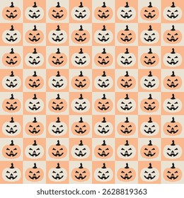 Halloween pumpkin stamp vector seamless repeat pattern.