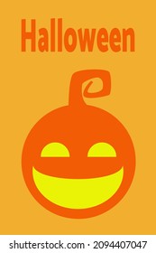 Halloween pumpkin, sticker, on orange background, in flat style, vector
