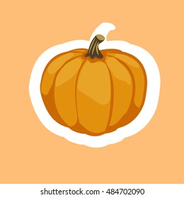 Halloween pumpkin - sticker. Vector illustration on orange background
