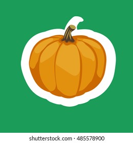 Halloween pumpkin - sticker. Vector illustration on green background