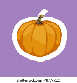 Halloween pumpkin - sticker. Vector illustration on purple background