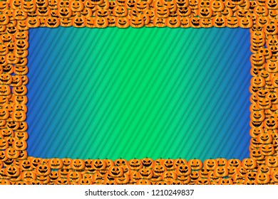 Halloween pumpkin, striped photo frame, scary face picture frame
