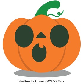 Halloween pumpkin with surprised facial expression isolated on white background. Design element for decoration of clothing ornaments for holidays sites. Vector illustration.