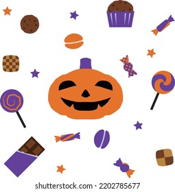 Halloween pumpkin surrounded by sweets