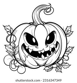 Halloween pumpkin, SVG file, black and white. Outline. Cartoon color page. no Shadow. Vector. . white background. svg
