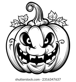 Halloween pumpkin, SVG file, black and white. Outline. Cartoon color page. no Shadow. Vector. . white background. svg