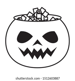 halloween pumpkin with sweet candies vector illustration design