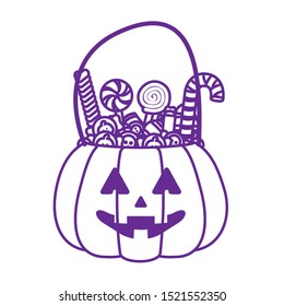 halloween pumpkin with sweet candies vector illustration design