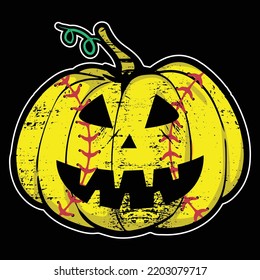 Halloween Pumpkin T Shirt, Softball Pumpkin Vector, Happy Halloween Softball Pumpkin Shirt Print Template