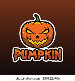 Halloween Pumpkin With Text Mascot E-sport Logo Design Concept Vector Illustration.