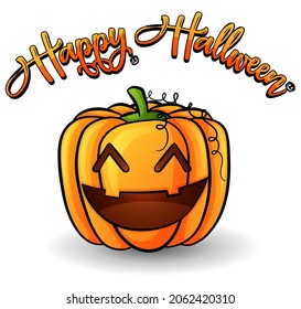 Calabaza de Halloween con texto sobre fondo blanco. Calabaza Naranja, Calabaza sonriente, Calabaza asustada, Para la ilustración del vector Halloween.