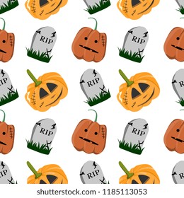 Halloween pumpkin and tomb seamless pattern. vector illustration for fashion textile print and wrapping with festive design.