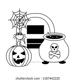 halloween pumpkin with tomb and set icons
