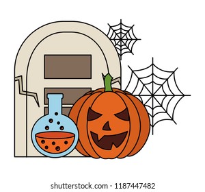 halloween pumpkin with tomb and set icons