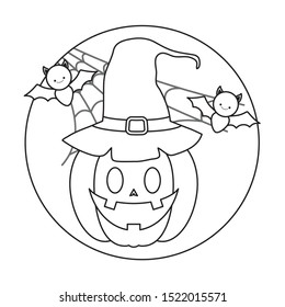 halloween pumpkin traditional with bats design, vector illustration
