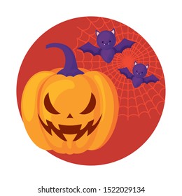 halloween pumpkin traditional with bats design, vector illustration