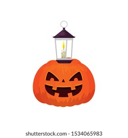 halloween pumpkin traditional with lamp vector illustration design