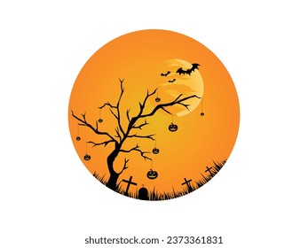 Halloween Pumpkin Tree Horror With Bat