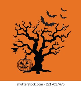 Halloween pumpkin tree horror vector