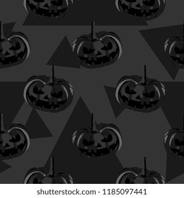 Halloween pumpkin with triangle in the dark seamless pattern. vector illustration for fashion textile print and wrapping with festive design.