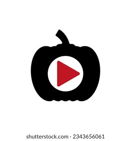 Halloween pumpkin with triangular playback or play symbol. 