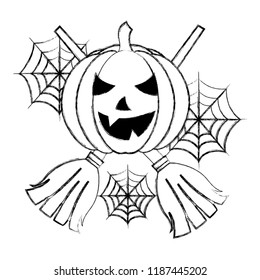 halloween pumpkin with two broom cobweb