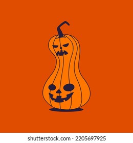 Calabaza de Halloween con dos caras aterradoras. Ilustración vectorial de Halloween.