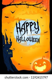 Halloween pumpkin  under the moon vector poster