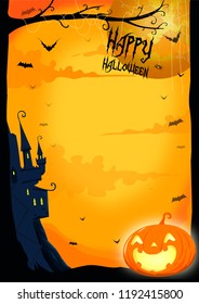 Halloween pumpkin  under the moon vector poster
