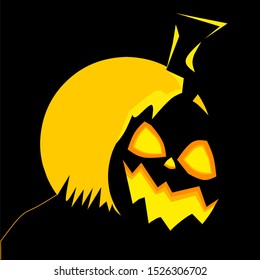 Halloween pumpkin under the moonlight, halloween vector, happy halloween.