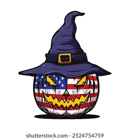 Halloween pumpkin with usa flag effect vector