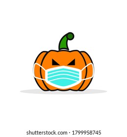 Halloween pumpkin using mask. halloween during the covid-19 outbreak pandemic