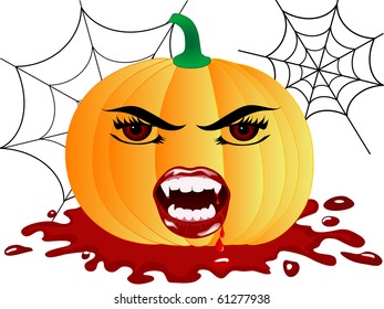 Halloween pumpkin with vampire face