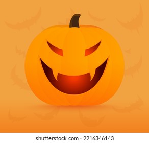 Halloween Pumpkin with Vampire Face, Design for the Halloween Holiday. Vector pumpkin.