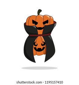 Halloween pumpkin vampire. Vector illustration in a cartoon style,isolated on blue background. Elements for your Halloween, vector Illustrations for Halloween.