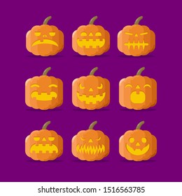 HALLOWEEN PUMPKIN WITH VARIOUS EXPRESSION FLAT ILLUSTRATION COLLECTION 