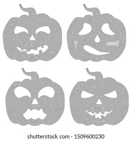 Halloween pumpkin with various expressions, silhouette lines, vector illustration