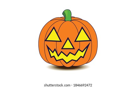 Halloween pumpkin Vector. Autumn symbol. Halloween scary pumpkin with smile, happy face. Orange squash silhouette isolated on white background.