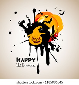Halloween pumpkin vector background. Illustration of Halloween pumpkin with Moon and bats