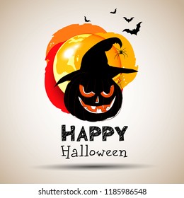 Halloween pumpkin vector background. Illustration of Halloween pumpkin with Moon and bats