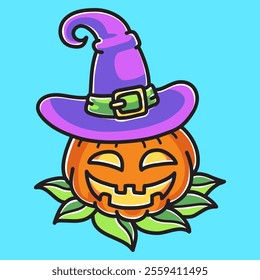 Halloween Pumpkin Vector Cartoon Illustration. Scary Object Icon Concept Isolated Premium Vector. Flat Cartoon Concept for Halloween. Cute Doodle Cartoon Illustration Style. Suitable for Any Project