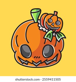 Halloween Pumpkin Vector Cartoon Illustration. Scary Object Icon Concept Isolated Premium Vector. Flat Cartoon Concept for Halloween. Cute Doodle Cartoon Illustration Style. Suitable for Any Project