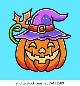 Halloween Pumpkin Vector Cartoon Illustration. Scary Object Icon Concept Isolated Premium Vector. Flat Cartoon Concept for Halloween. Cute Doodle Cartoon Illustration Style. Suitable for Any Project