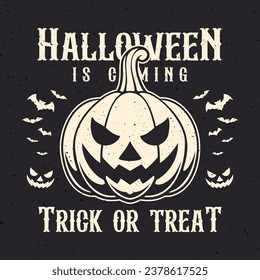 Halloween pumpkin vector design with badge vintage style