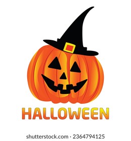 Halloween pumpkin vector design with black hut isolated on white background